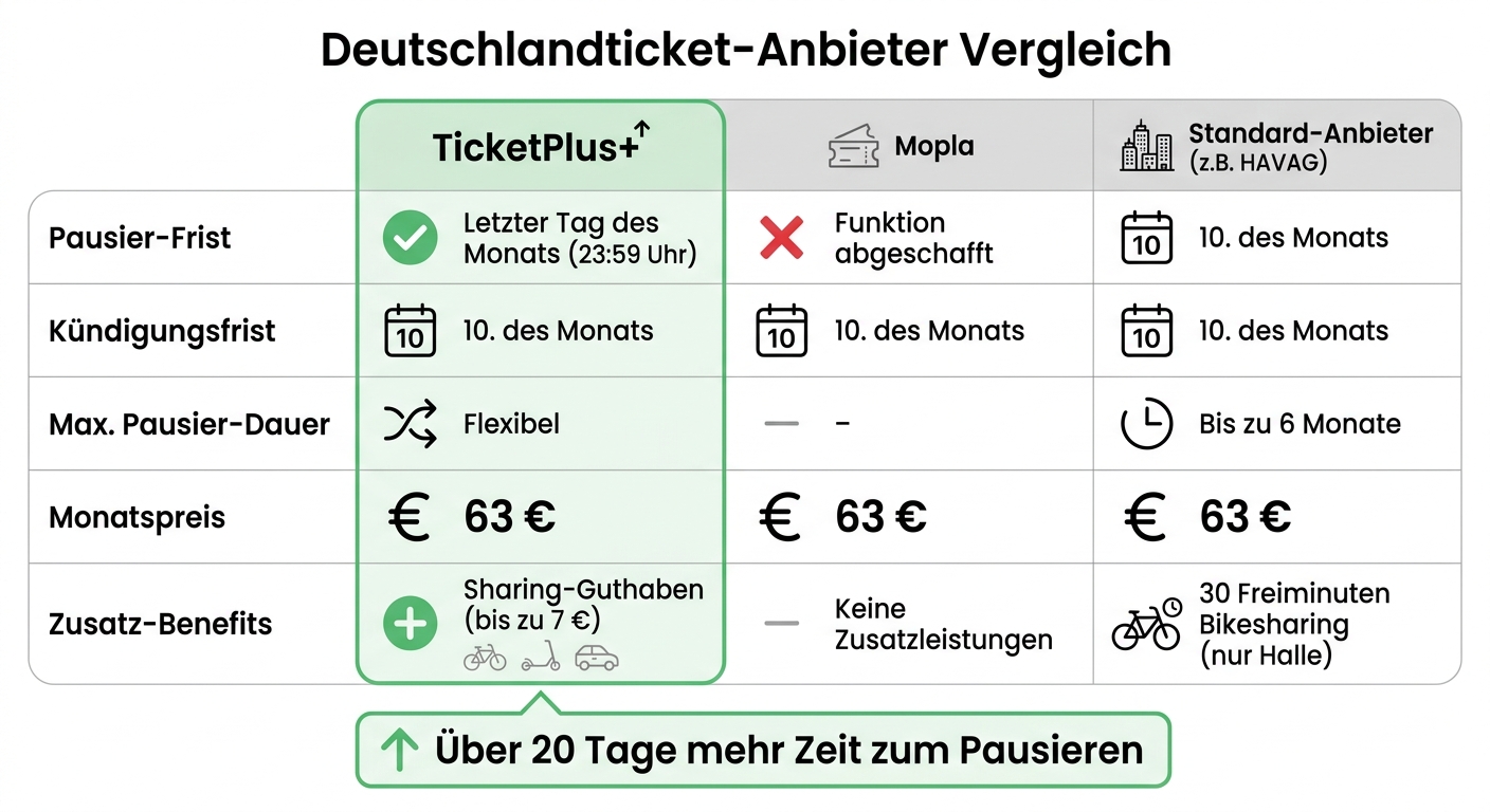 TicketPlus+ vs Mopla vs Standard-Anbieter: Deutschlandticket Flexibilität im Vergleich